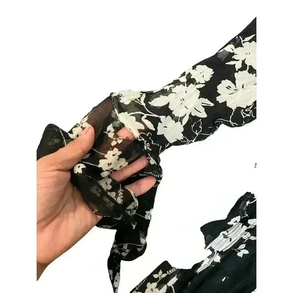 ECI New York Floral Dress Sz 12P Black Silk A Line Knee Length Formal - Picture 12 of 16